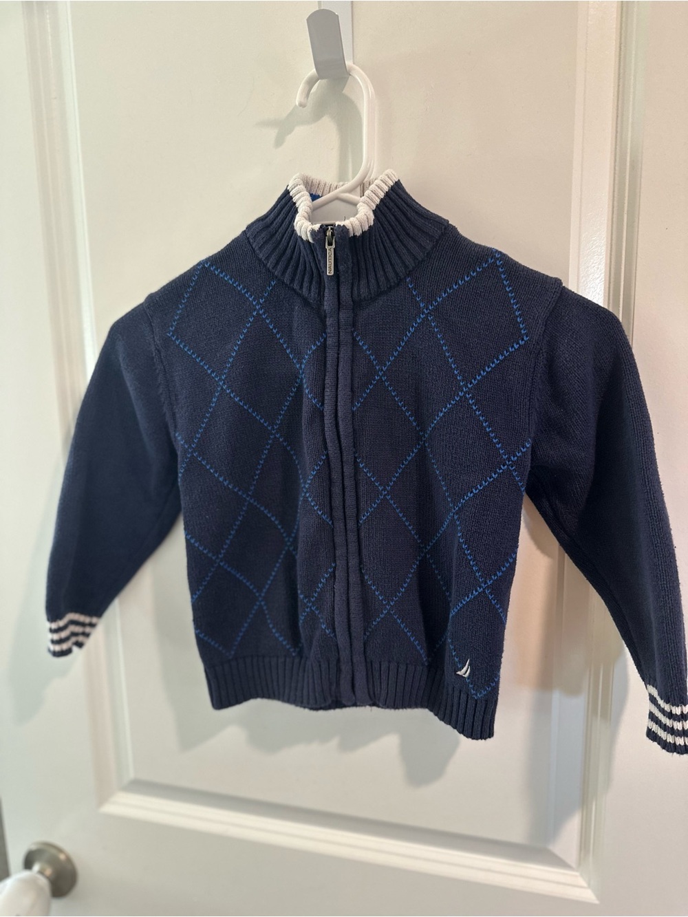EUC Nautica Zipper Argyle Sweater Navy Blue 4T